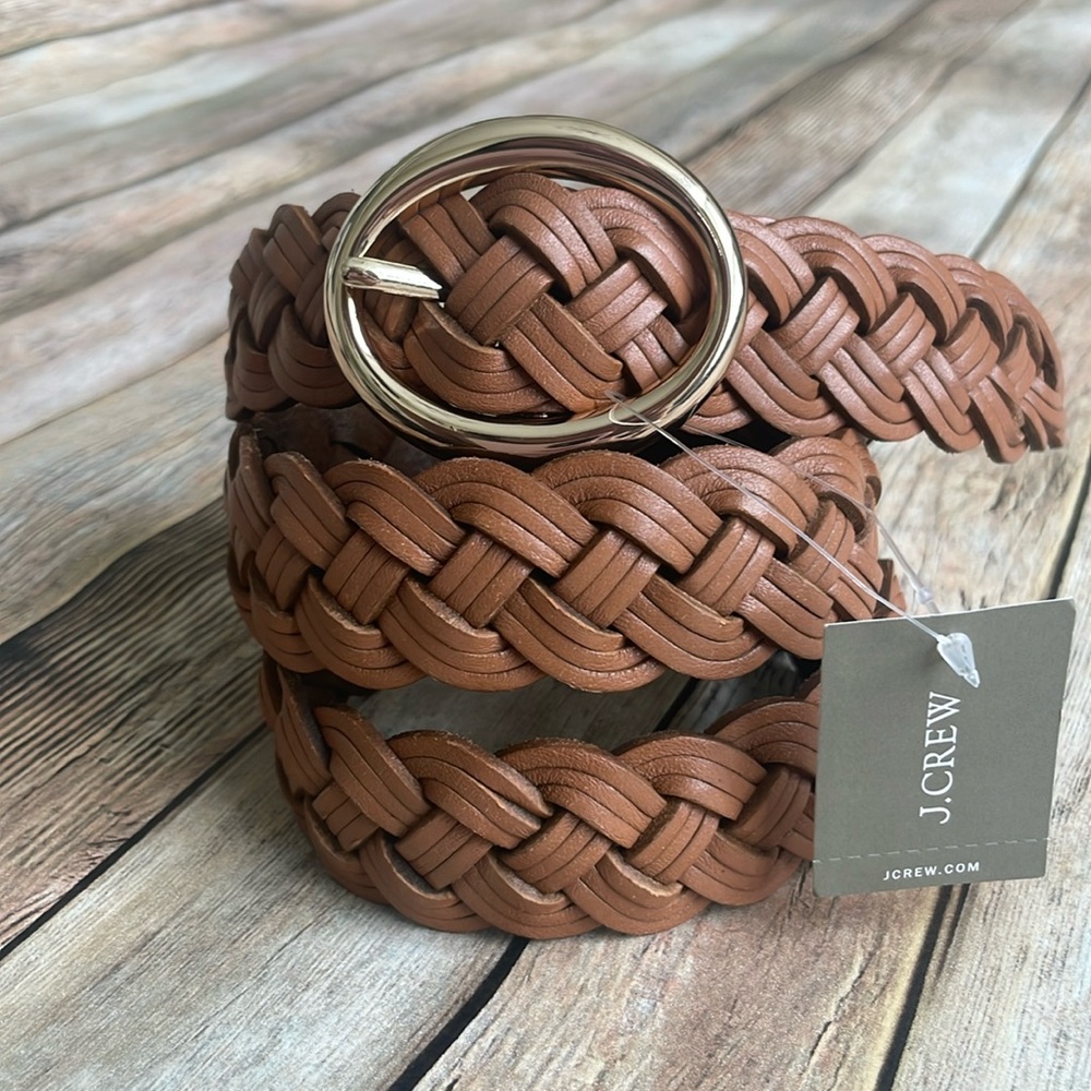 J. Crew Brown Braided Belt with Gold Buckle